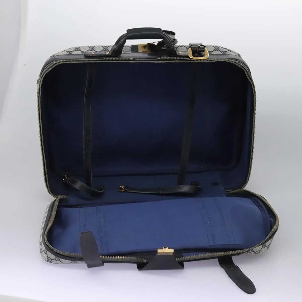 GUCCI GG Supreme Sherry Line Travel Case Boston Bag PVC Navy Red Auth fm4433
