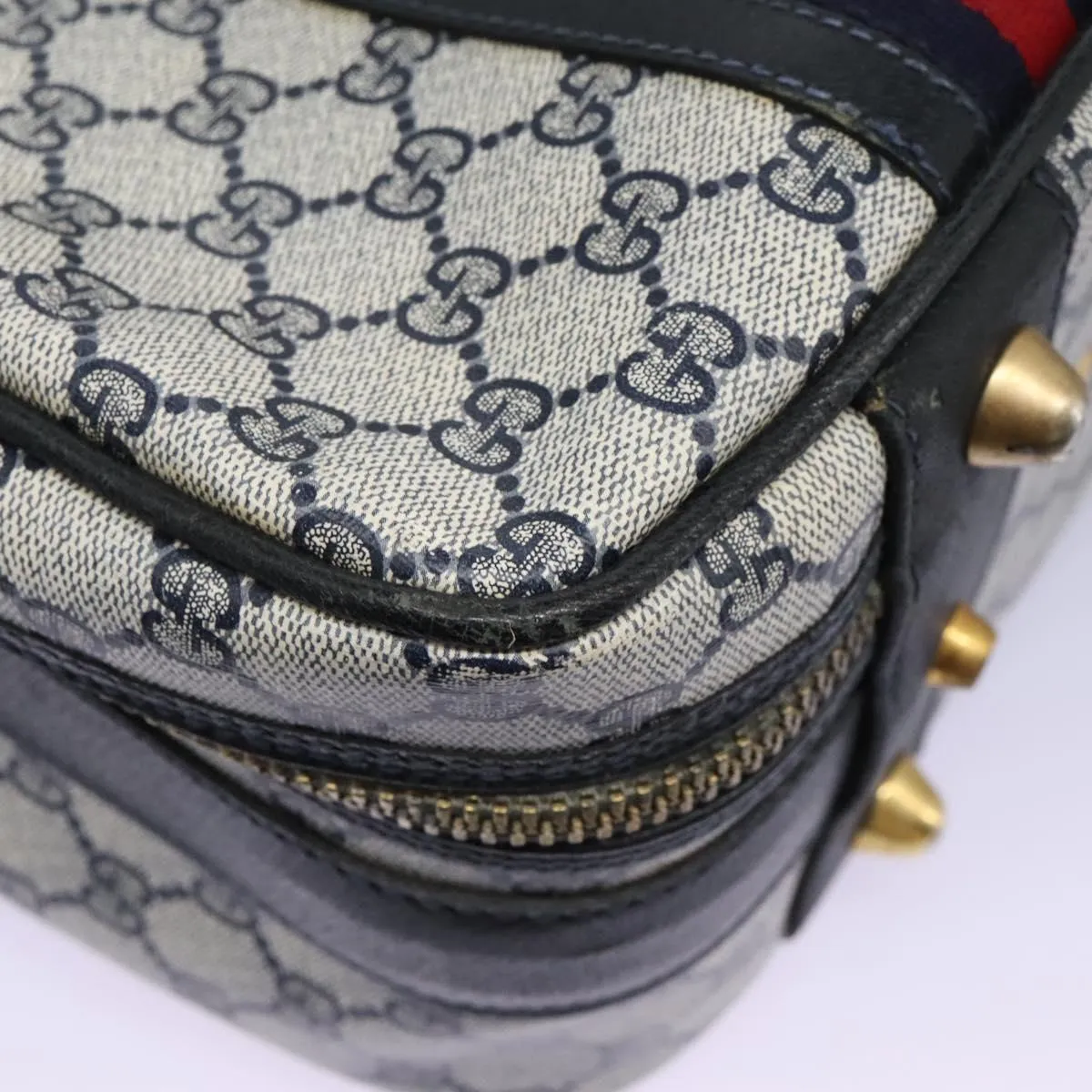 GUCCI GG Supreme Sherry Line Travel Case Boston Bag PVC Navy Red Auth fm4433