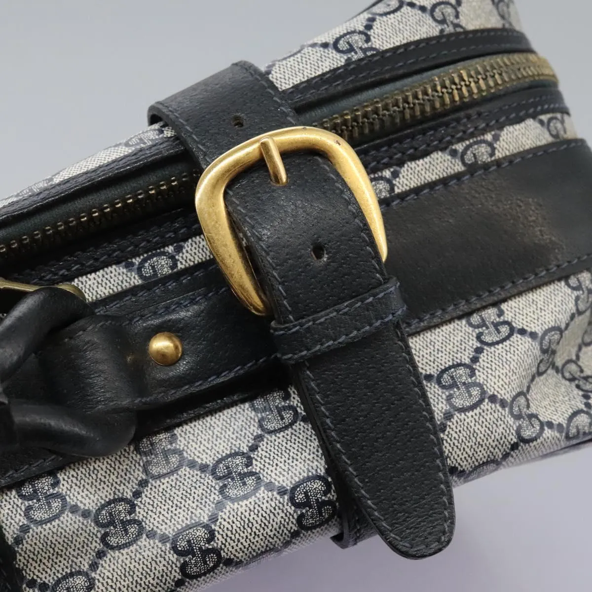 GUCCI GG Supreme Sherry Line Travel Case Boston Bag PVC Navy Red Auth fm4433
