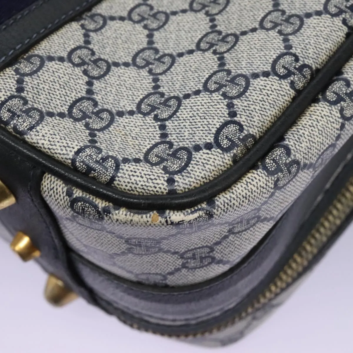 GUCCI GG Supreme Sherry Line Travel Case Boston Bag PVC Navy Red Auth fm4433