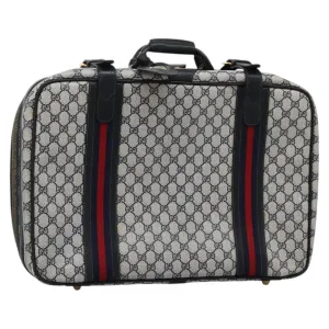 GUCCI GG Supreme Sherry Line Travel Case Boston Bag PVC Navy Red Auth fm4433
