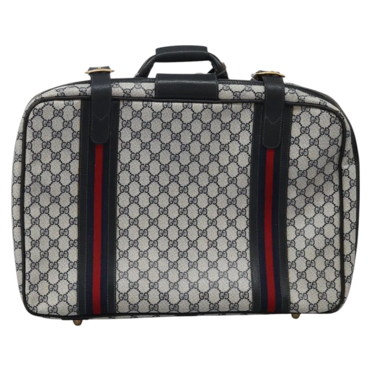 GUCCI GG Supreme Sherry Line Travel Case Boston Bag PVC Navy Red Auth fm4433