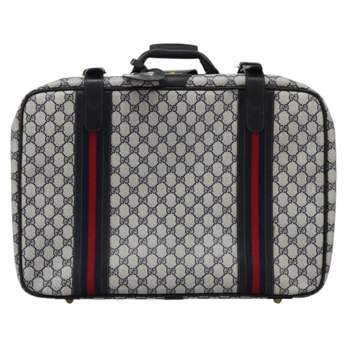 GUCCI GG Supreme Sherry Line Travel Case Boston Bag PVC Navy Red Auth fm4433