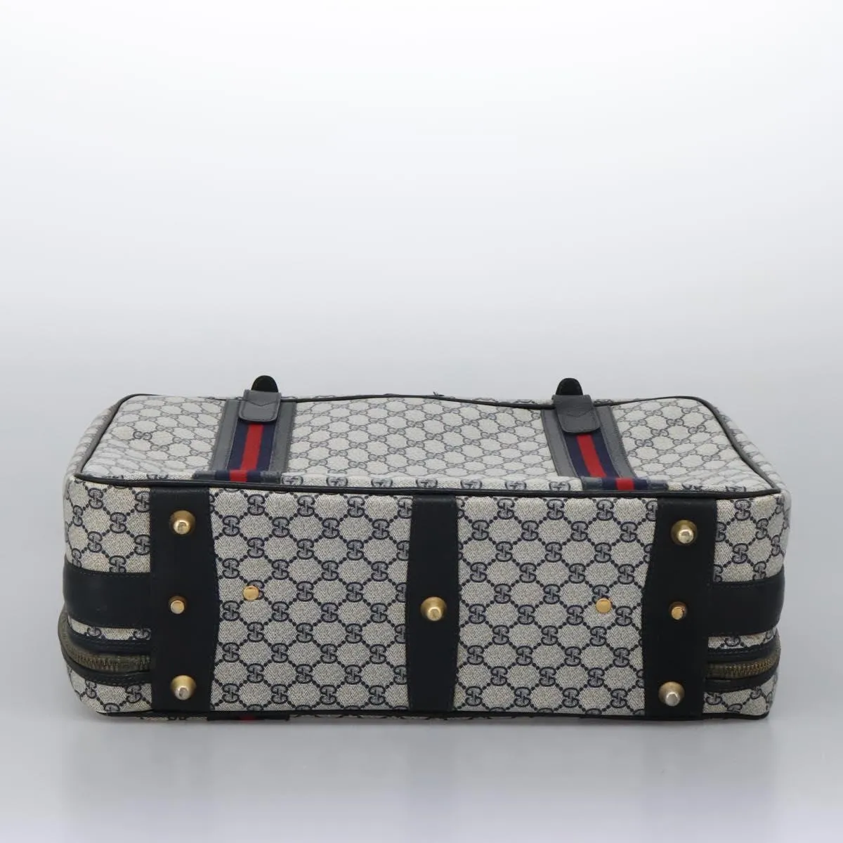 GUCCI GG Supreme Sherry Line Travel Case Boston Bag PVC Navy Red Auth fm4433