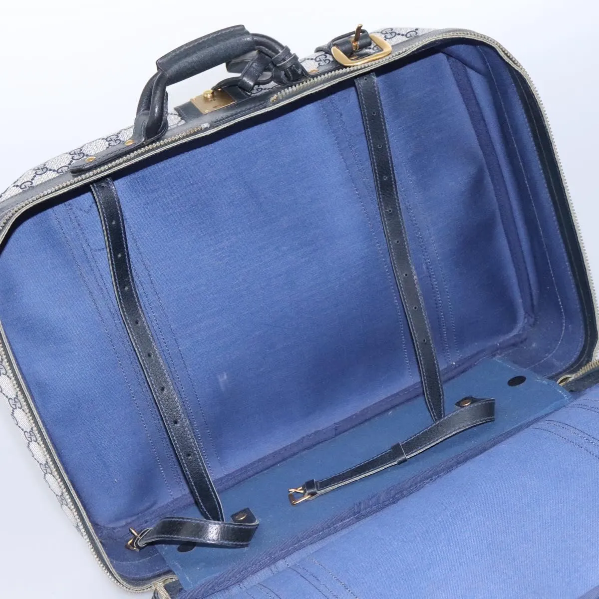 GUCCI GG Supreme Sherry Line Travel Case Boston Bag PVC Navy Red Auth fm4433