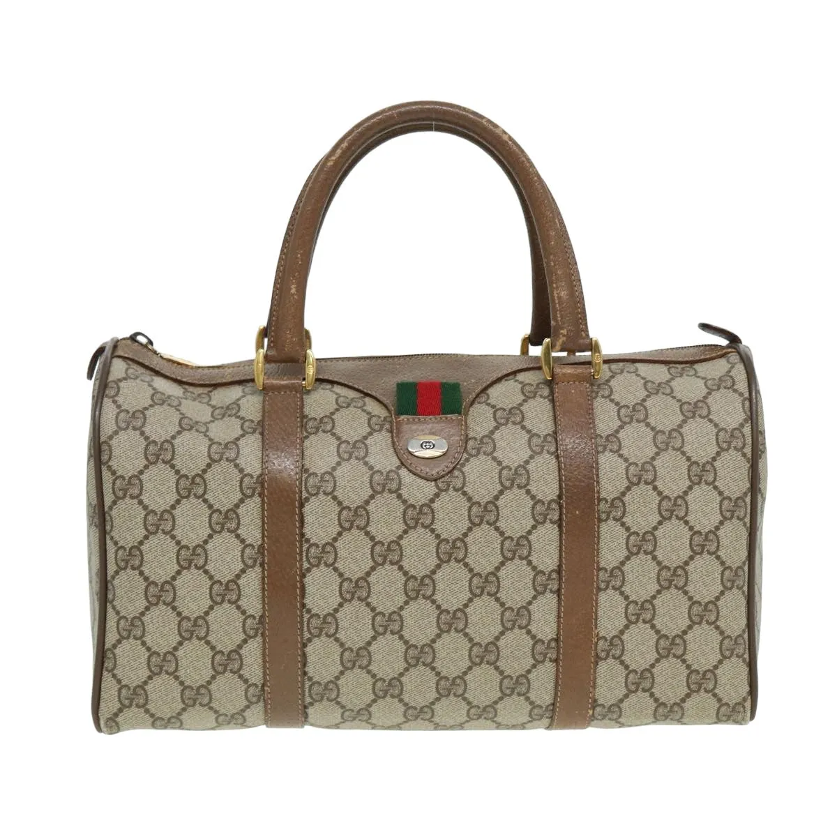 GUCCI GG Supreme Web Sherry Line Boston Bag PVC Beige 39 02 007 yk13664