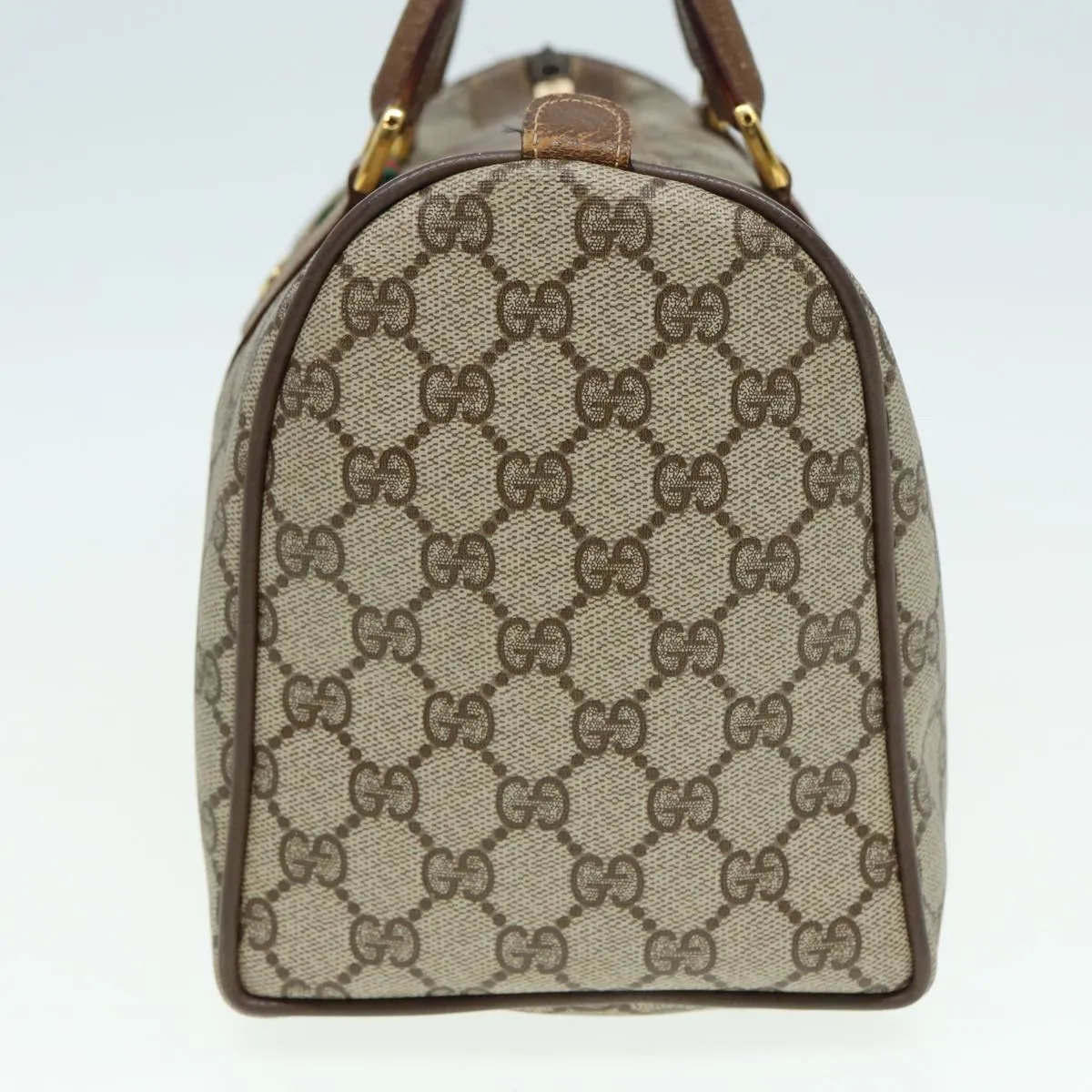 GUCCI GG Supreme Web Sherry Line Boston Bag PVC Beige 39 02 007 yk13664