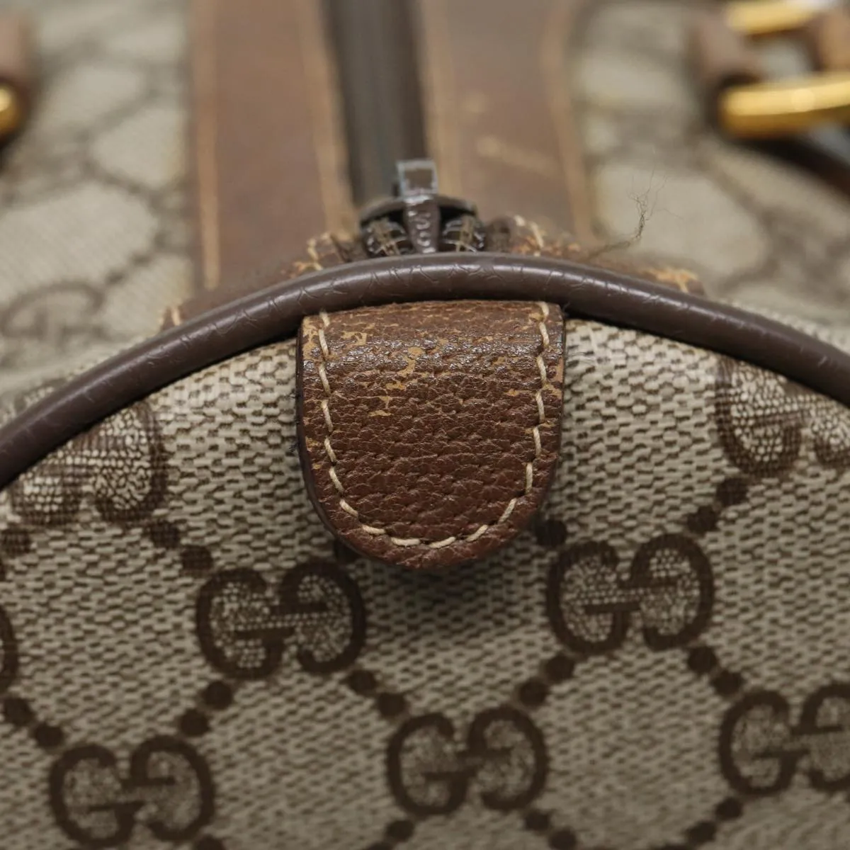 GUCCI GG Supreme Web Sherry Line Boston Bag PVC Beige 39 02 007 yk13664