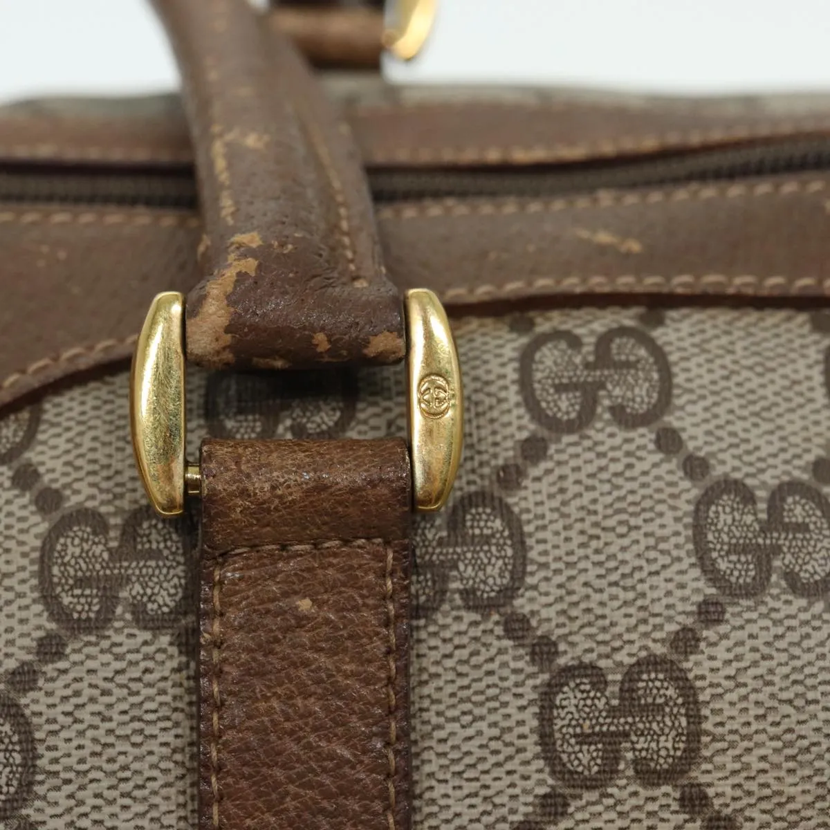 GUCCI GG Supreme Web Sherry Line Boston Bag PVC Beige 39 02 007 yk13664