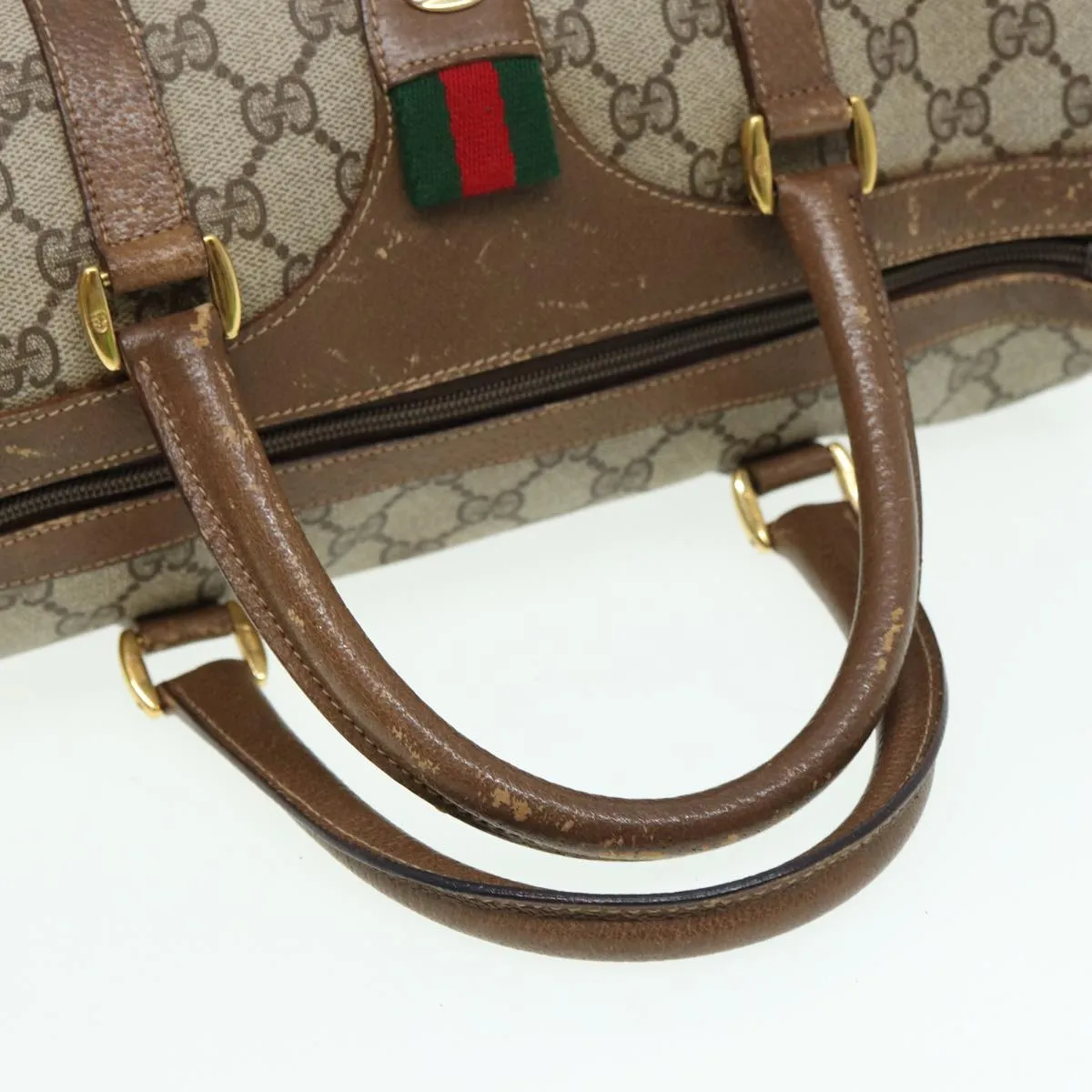 GUCCI GG Supreme Web Sherry Line Boston Bag PVC Beige 39 02 007 yk13664