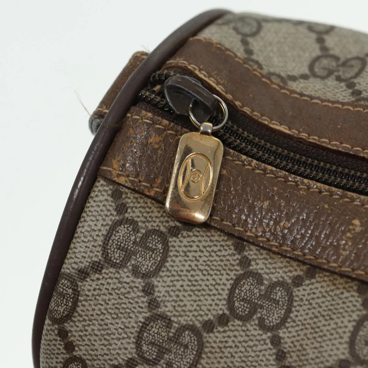 GUCCI GG Supreme Web Sherry Line Boston Bag PVC Beige 39 02 007 yk13664