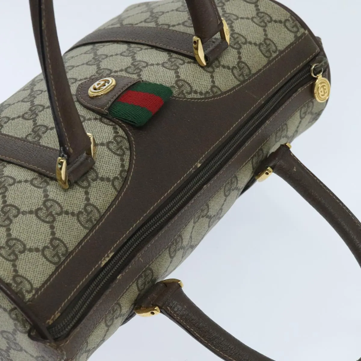 GUCCI GG Supreme Web Sherry Line Boston Bag PVC Beige Gold 39 02 006 95301