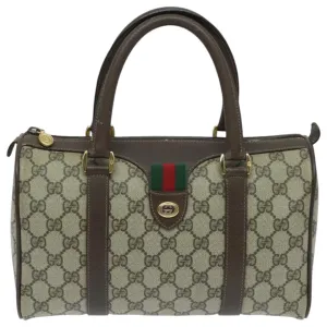 GUCCI GG Supreme Web Sherry Line Boston Bag PVC Beige Gold 39 02 006 95301