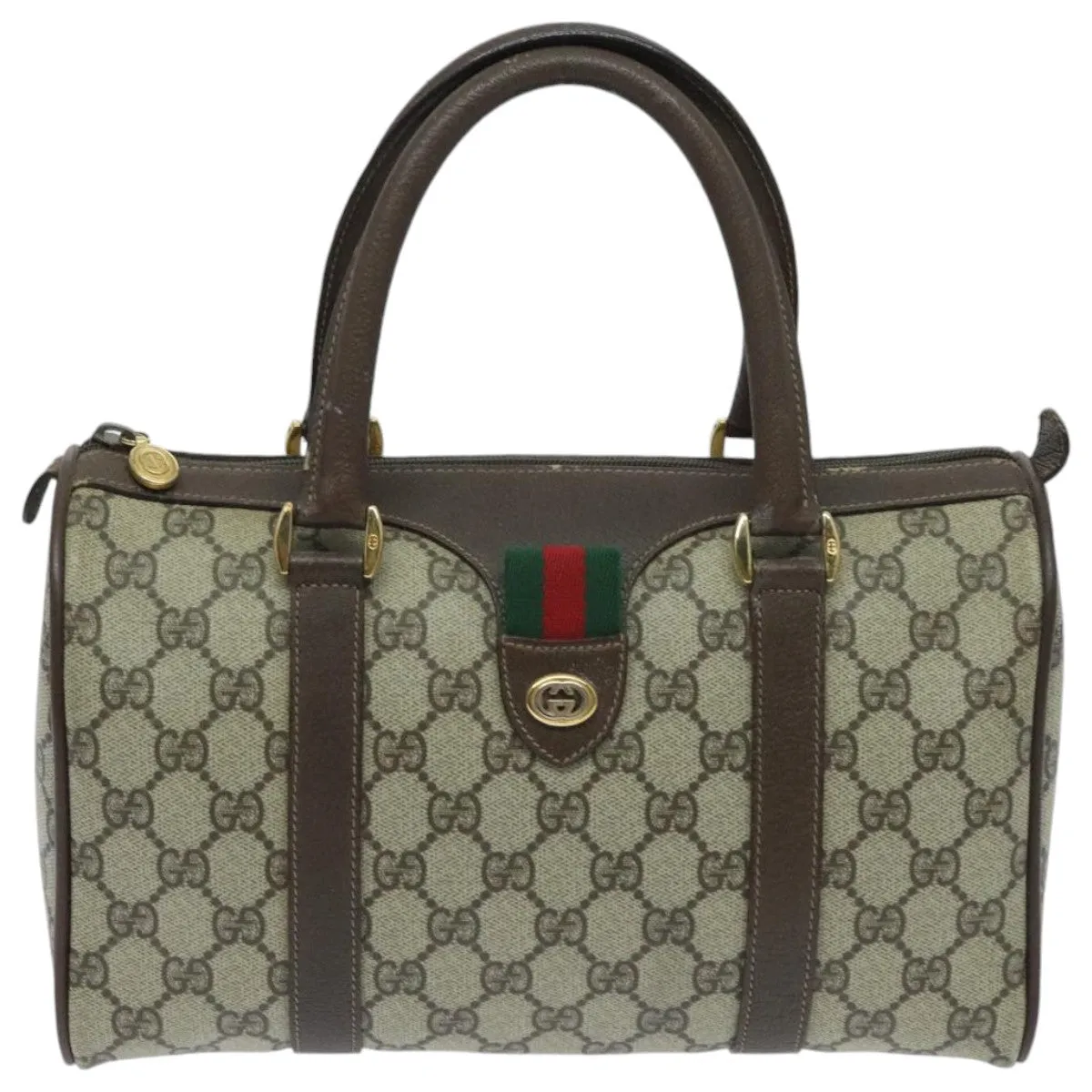 GUCCI GG Supreme Web Sherry Line Boston Bag PVC Beige Gold 39 02 006 95301