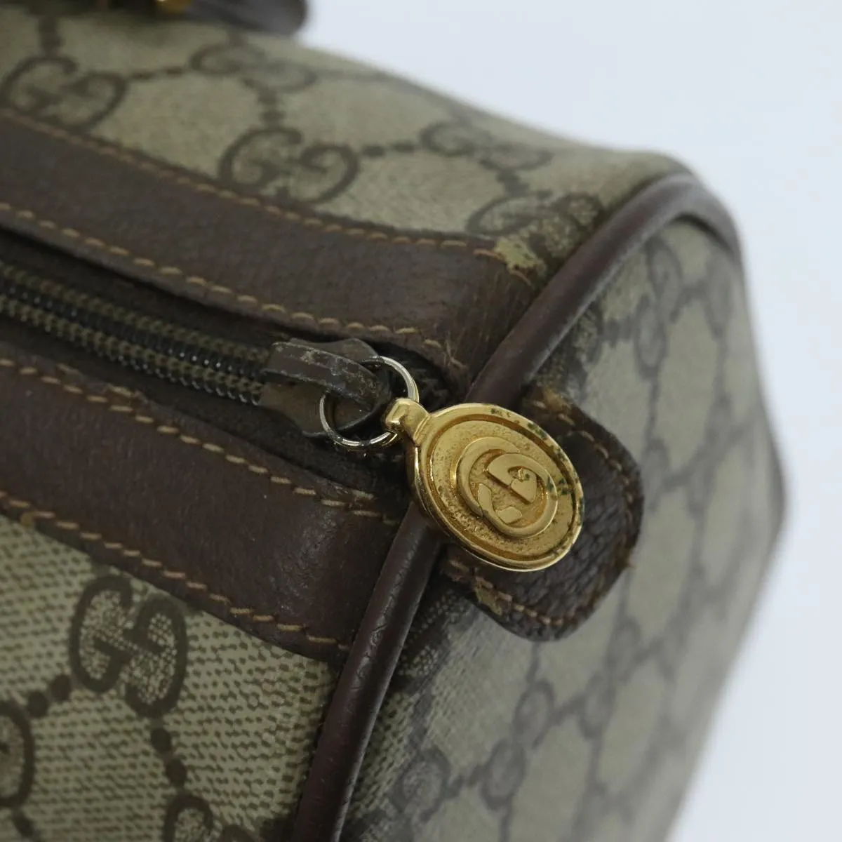 GUCCI GG Supreme Web Sherry Line Boston Bag PVC Beige Gold 39 02 006 95301