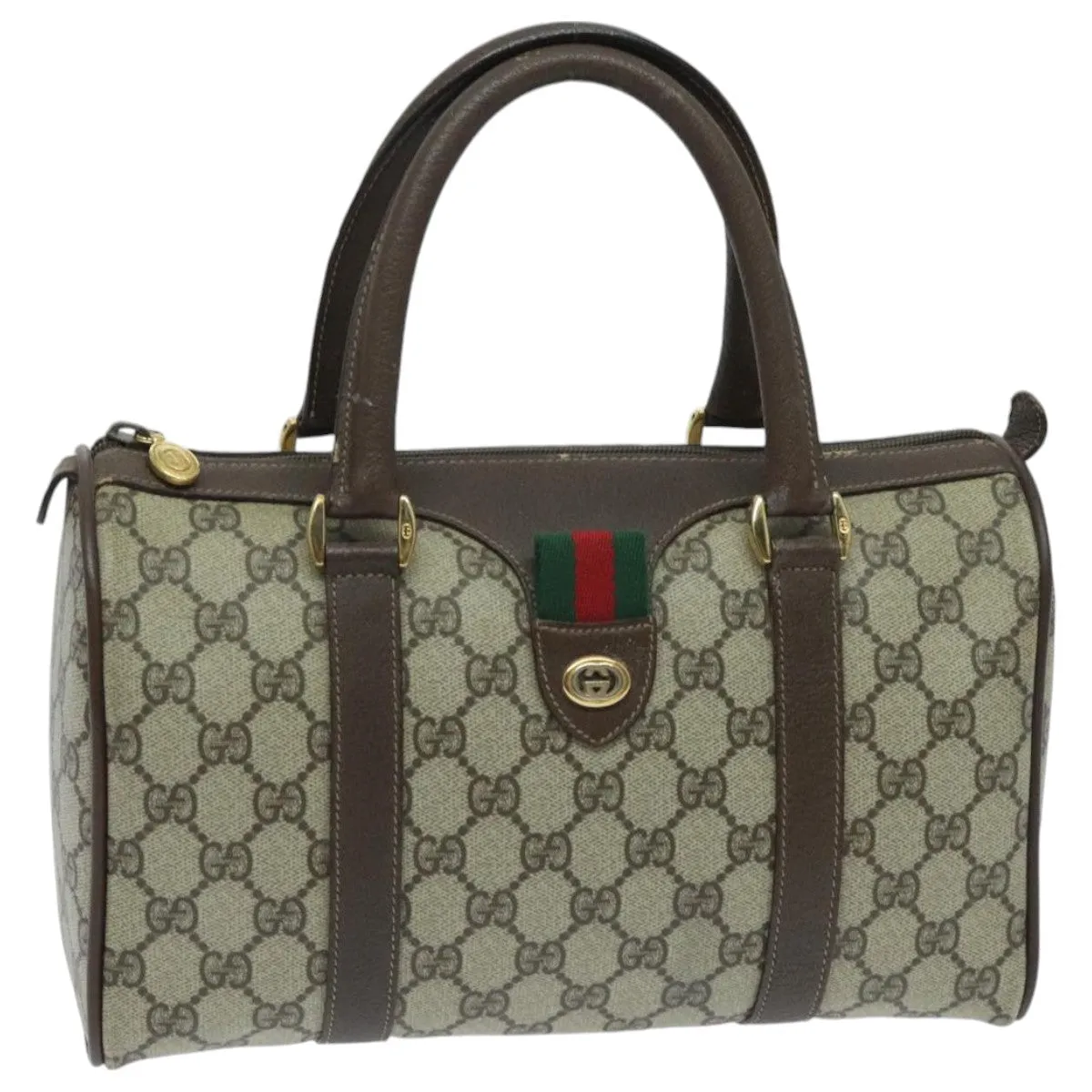 GUCCI GG Supreme Web Sherry Line Boston Bag PVC Beige Gold 39 02 006 95301