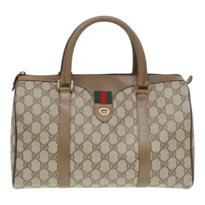 GUCCI GG Supreme Web Sherry Line Boston Bag PVC Beige Gold 40 02 007 ep5225