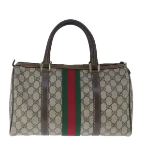 GUCCI GG Supreme Web Sherry Line Boston Bag PVC Beige Green Red ep6734