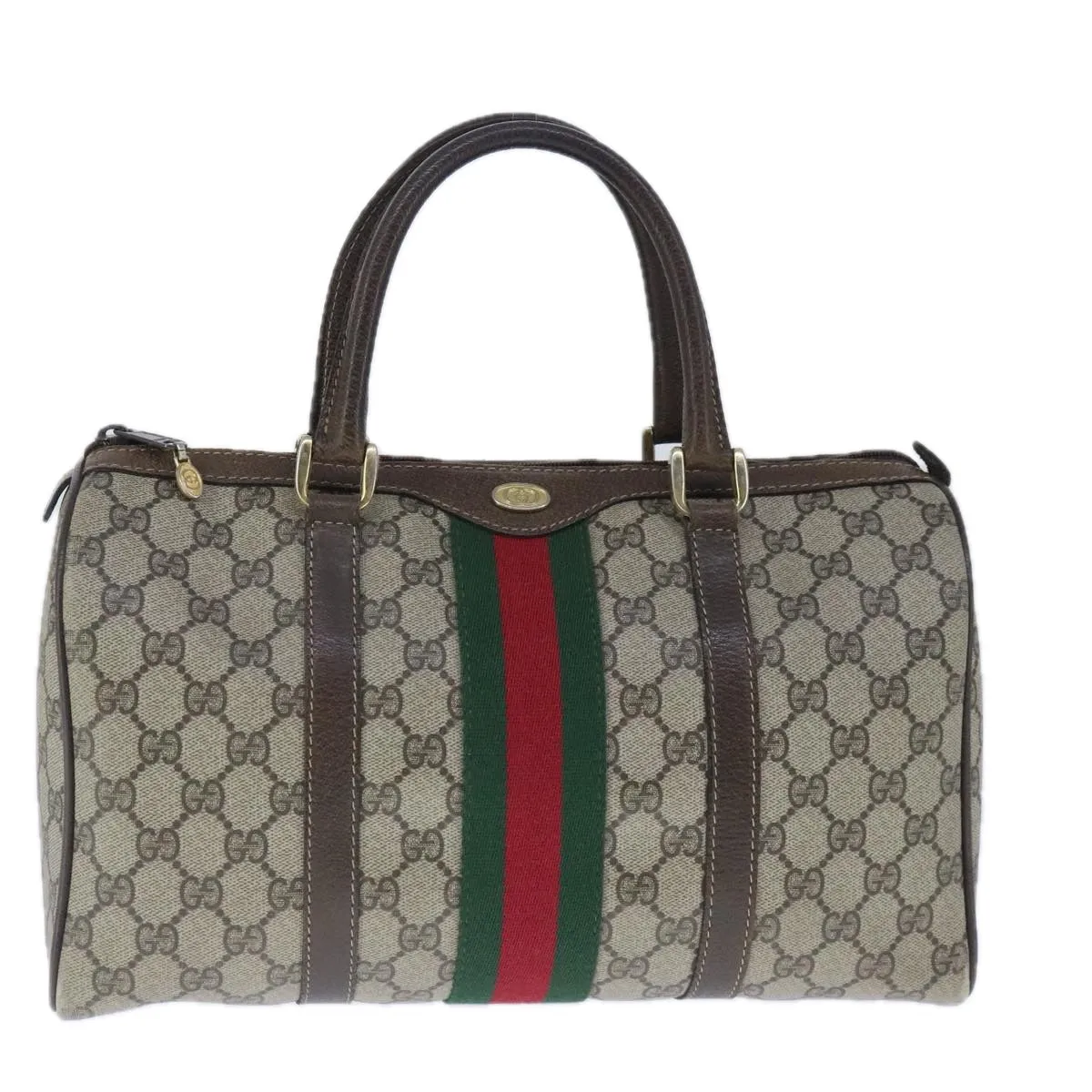 GUCCI GG Supreme Web Sherry Line Boston Bag PVC Beige Green Red ep6734