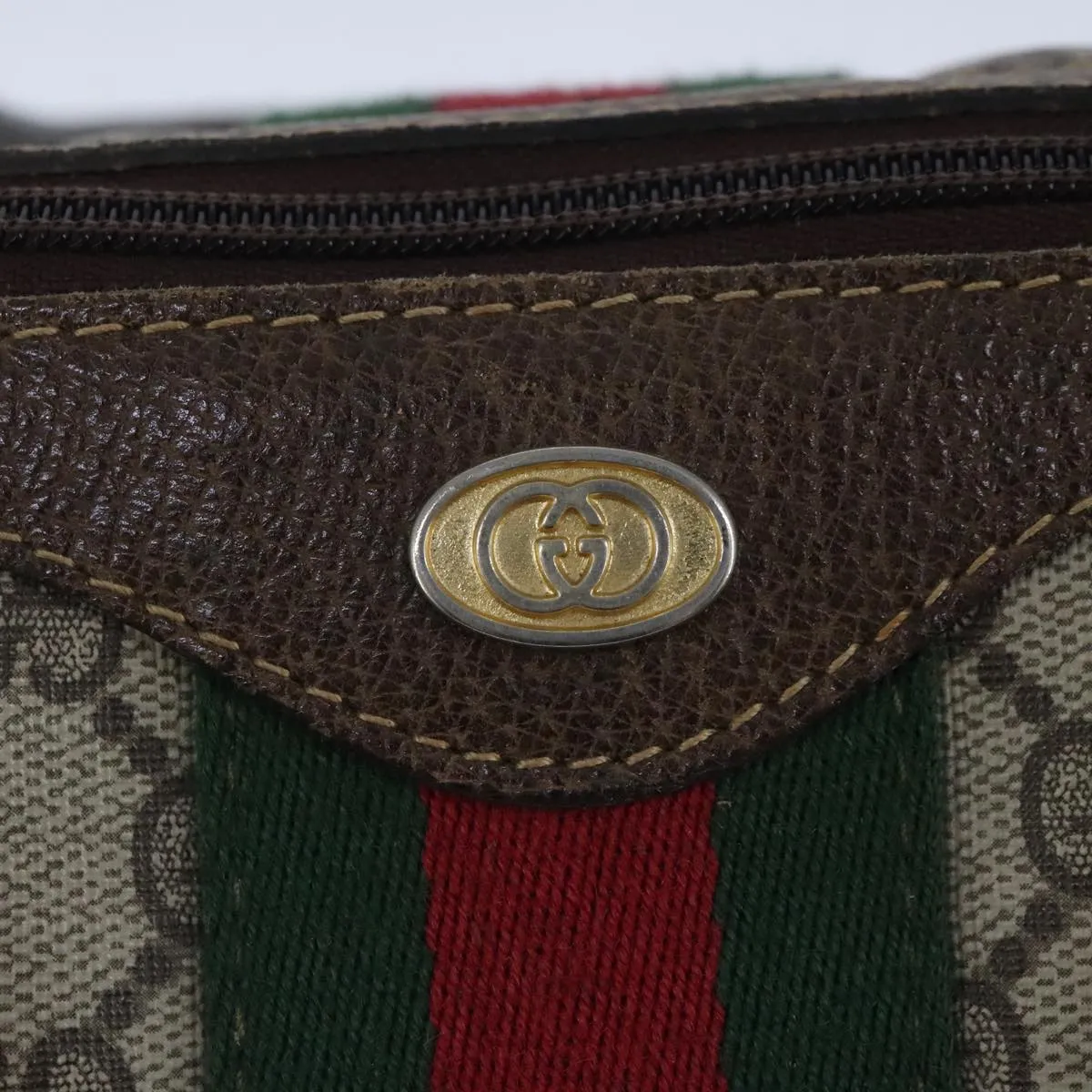 GUCCI GG Supreme Web Sherry Line Boston Bag PVC Beige Green Red ep6734