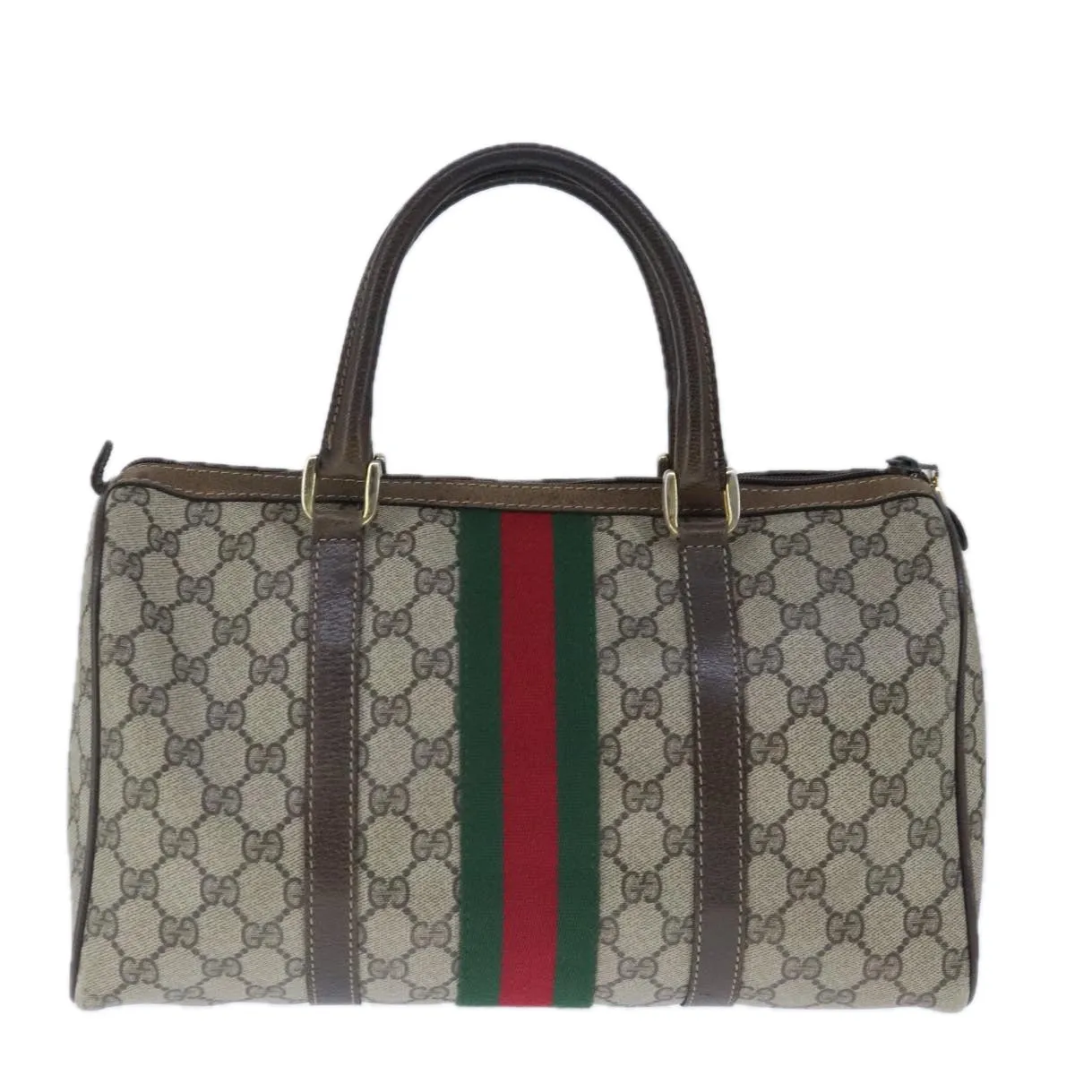 GUCCI GG Supreme Web Sherry Line Boston Bag PVC Beige Green Red ep6734
