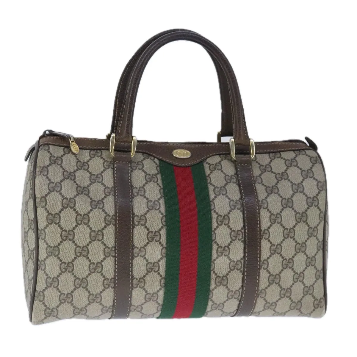 GUCCI GG Supreme Web Sherry Line Boston Bag PVC Beige Green Red ep6734