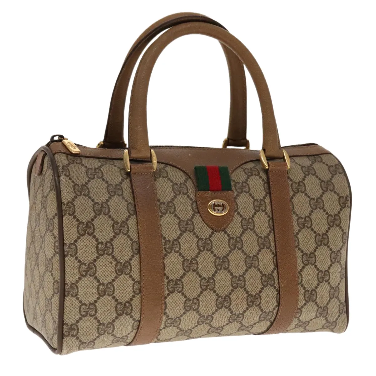 GUCCI GG Supreme Web Sherry Line Boston Bag PVC Beige Red 116 02 006 94986