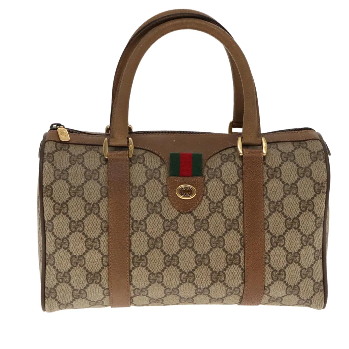 GUCCI GG Supreme Web Sherry Line Boston Bag PVC Beige Red 116 02 006 94986
