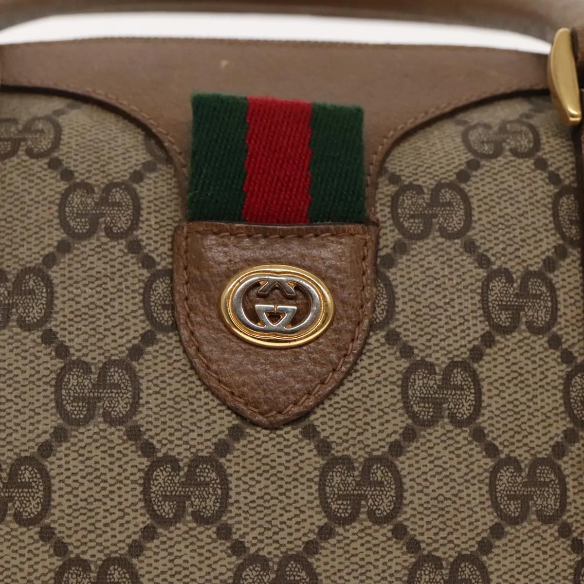 GUCCI GG Supreme Web Sherry Line Boston Bag PVC Beige Red 116 02 006 94986
