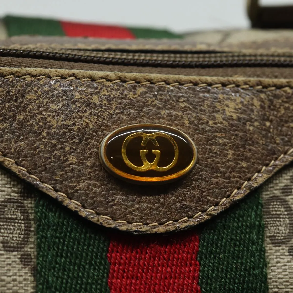 GUCCI GG Supreme Web Sherry Line Boston Bag PVC Beige Red 40 02 007 79749