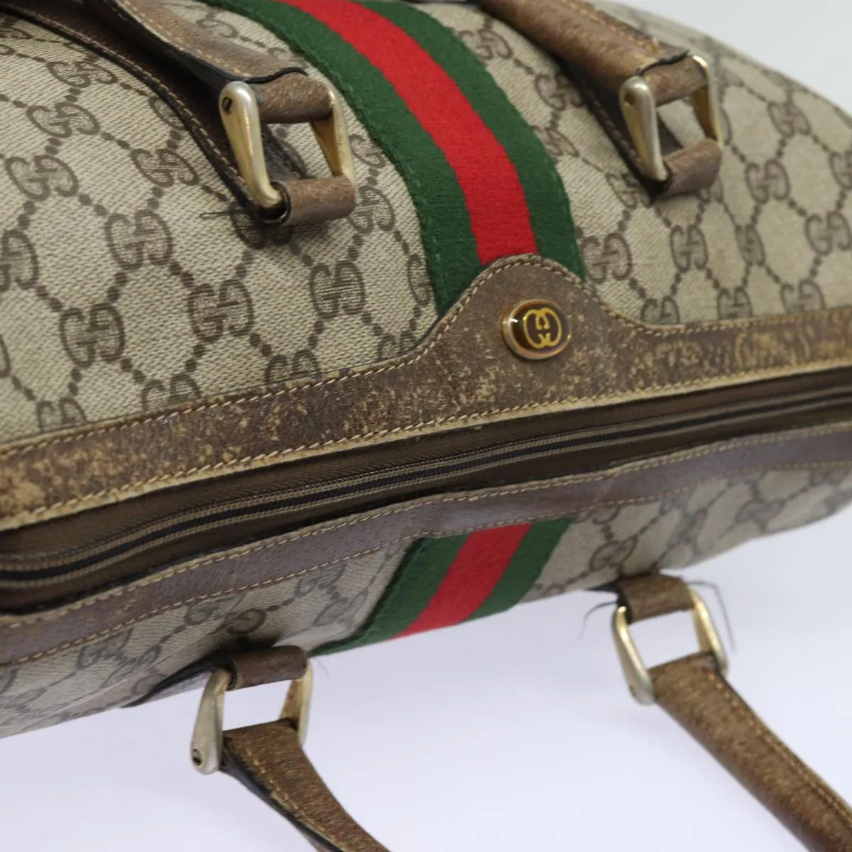GUCCI GG Supreme Web Sherry Line Boston Bag PVC Beige Red 40 02 007 79749