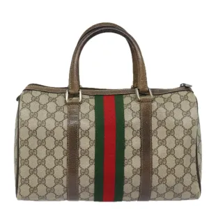 GUCCI GG Supreme Web Sherry Line Boston Bag PVC Beige Red 40 02 007 79749