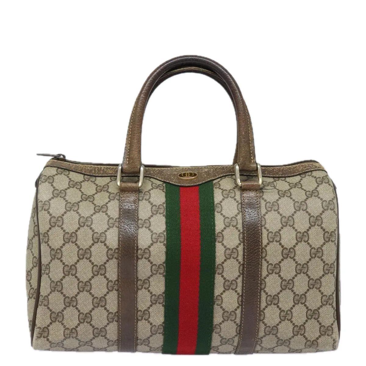 GUCCI GG Supreme Web Sherry Line Boston Bag PVC Beige Red 40 02 007 79749