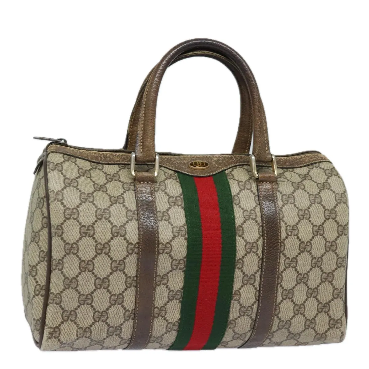 GUCCI GG Supreme Web Sherry Line Boston Bag PVC Beige Red 40 02 007 79749