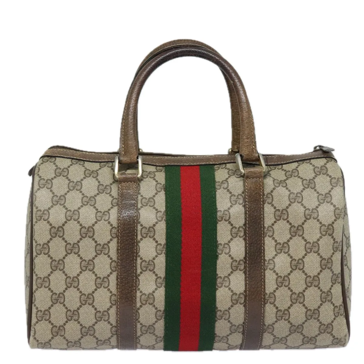 GUCCI GG Supreme Web Sherry Line Boston Bag PVC Beige Red 40 02 007 79749