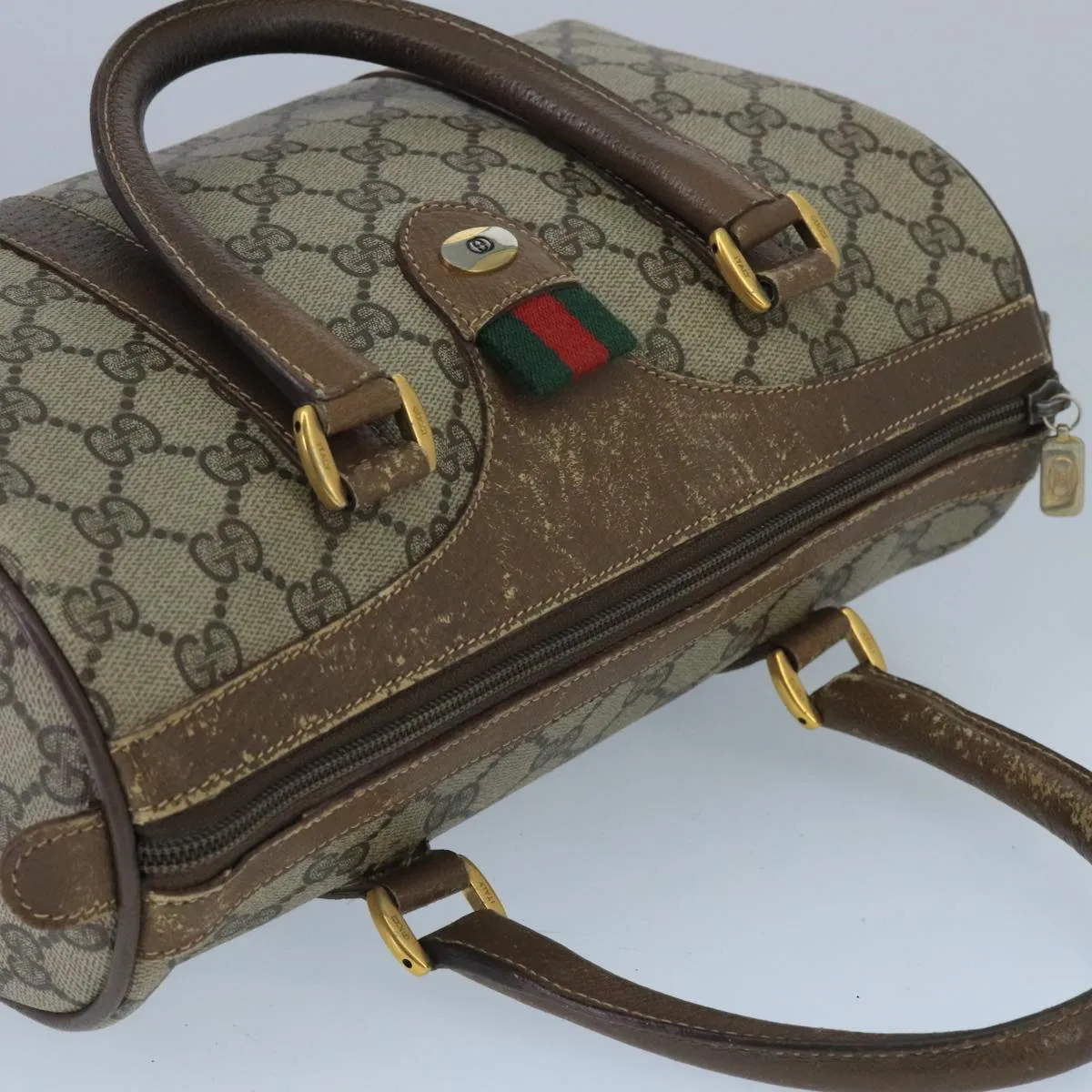 GUCCI GG Supreme Web Sherry Line Boston Bag PVC Beige Red 58 02 006 101466
