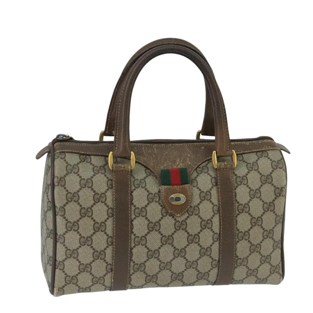 GUCCI GG Supreme Web Sherry Line Boston Bag PVC Beige Red 58 02 006 101466