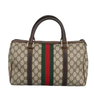 GUCCI GG Supreme Web Sherry Line Boston Bag PVC Beige Red Green mr633