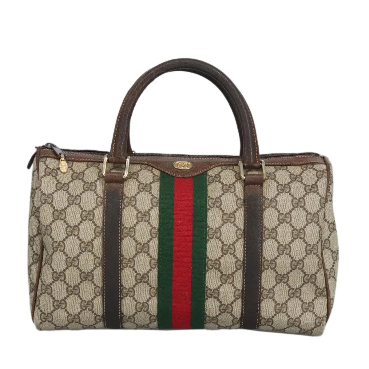 GUCCI GG Supreme Web Sherry Line Boston Bag PVC Beige Red Green mr633