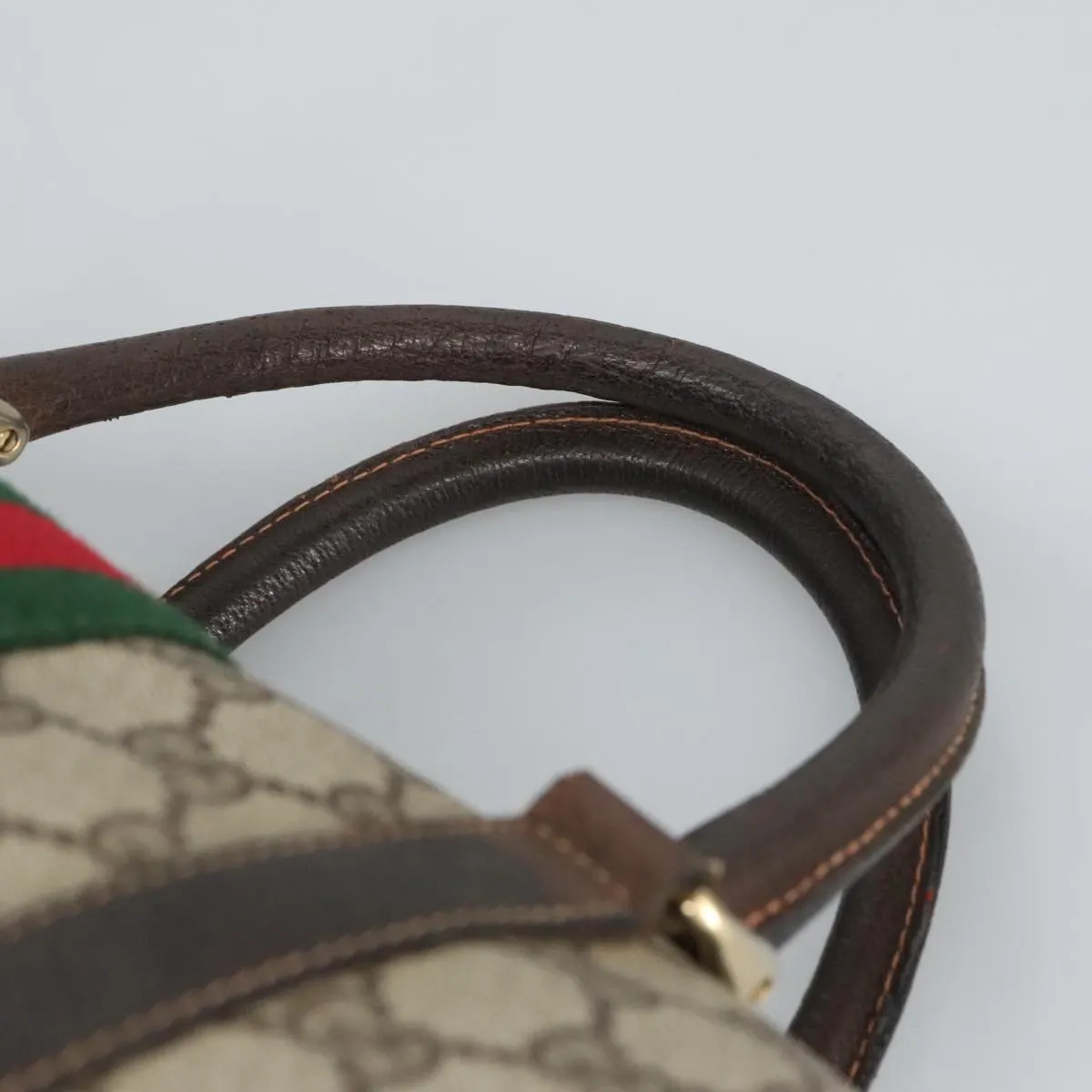 GUCCI GG Supreme Web Sherry Line Boston Bag PVC Beige Red Green mr633