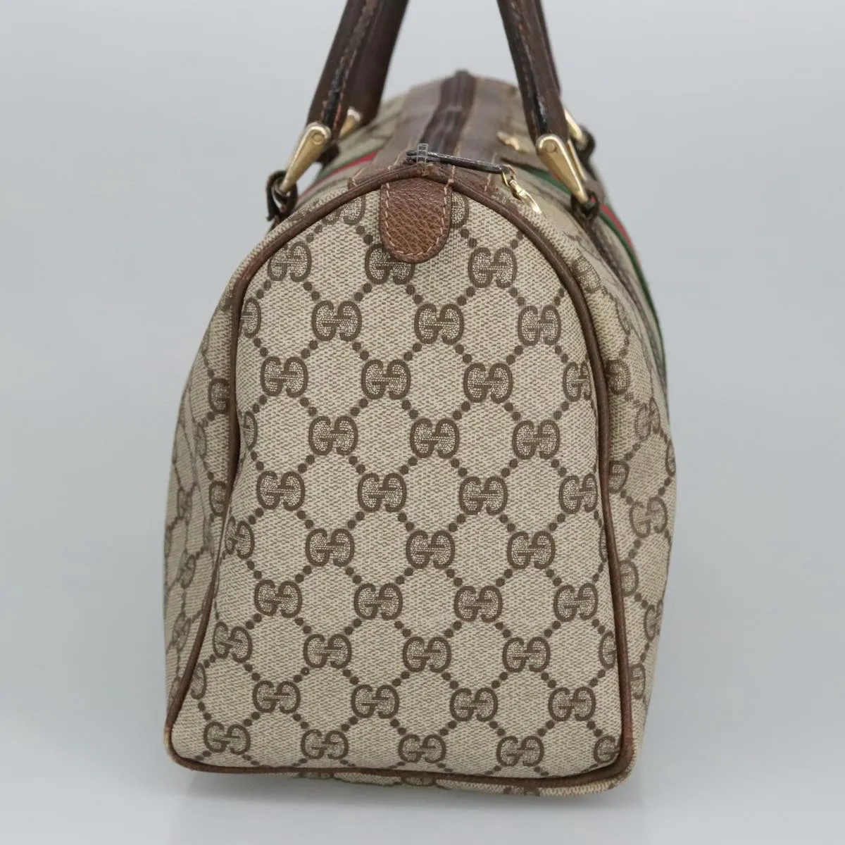 GUCCI GG Supreme Web Sherry Line Boston Bag PVC Beige Red Green mr633