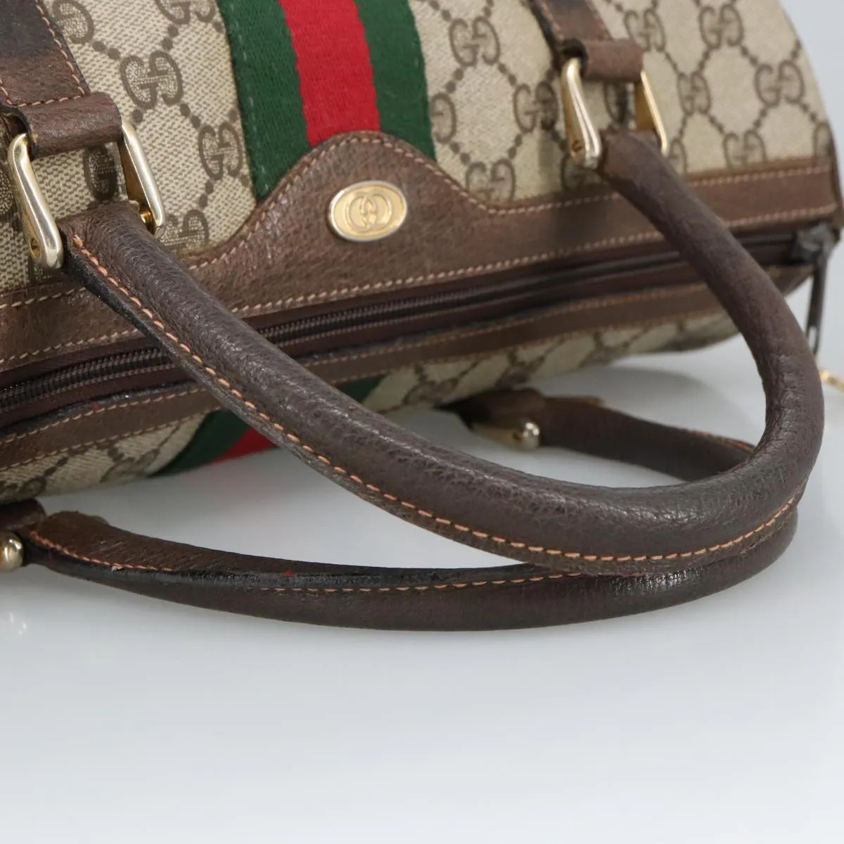 GUCCI GG Supreme Web Sherry Line Boston Bag PVC Beige Red Green mr633