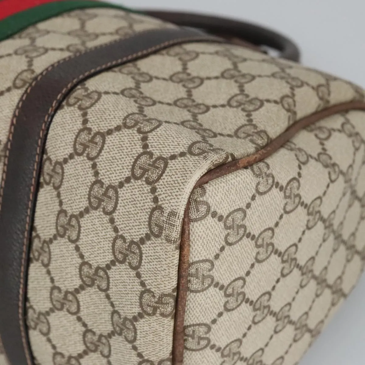 GUCCI GG Supreme Web Sherry Line Boston Bag PVC Beige Red Green mr633