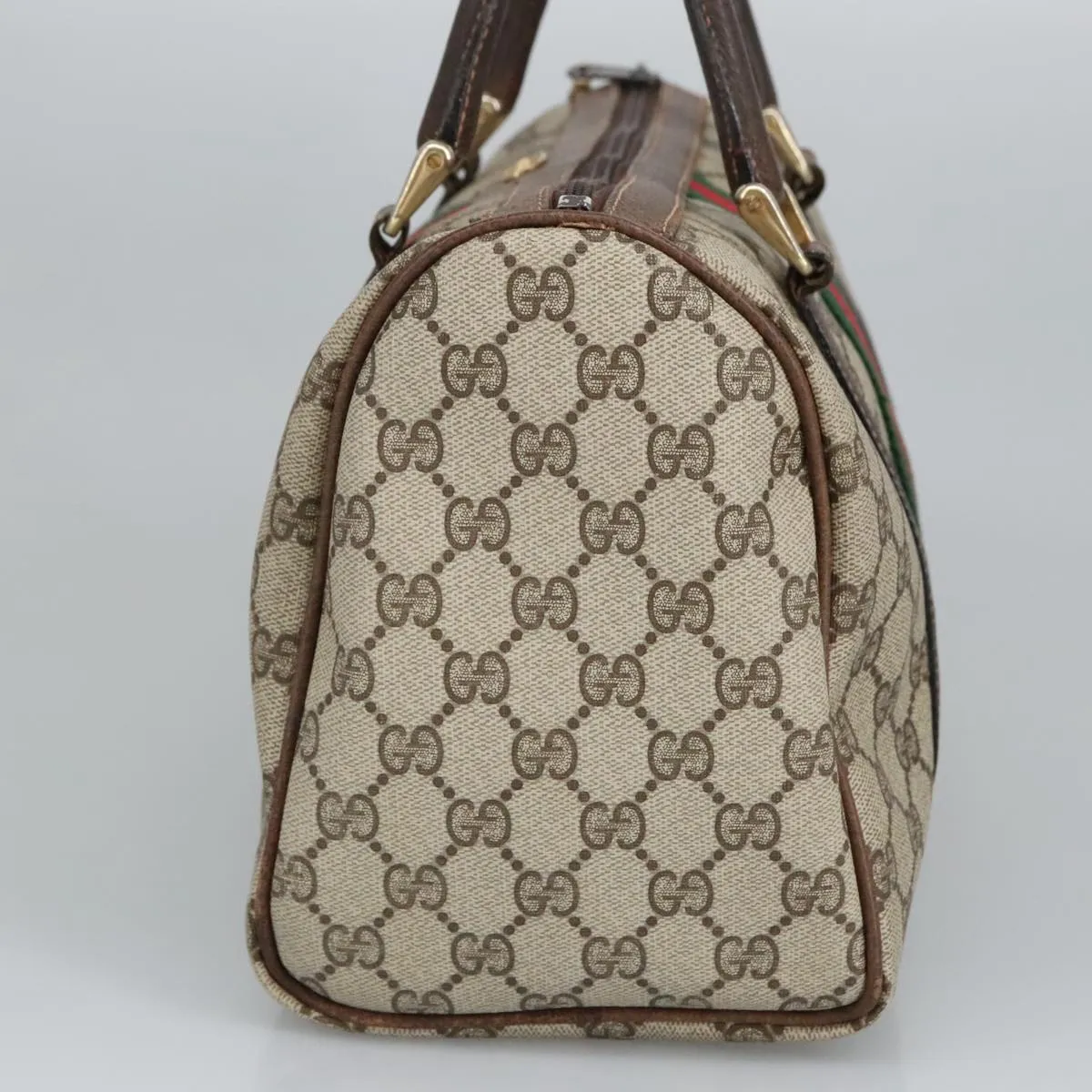 GUCCI GG Supreme Web Sherry Line Boston Bag PVC Beige Red Green mr633