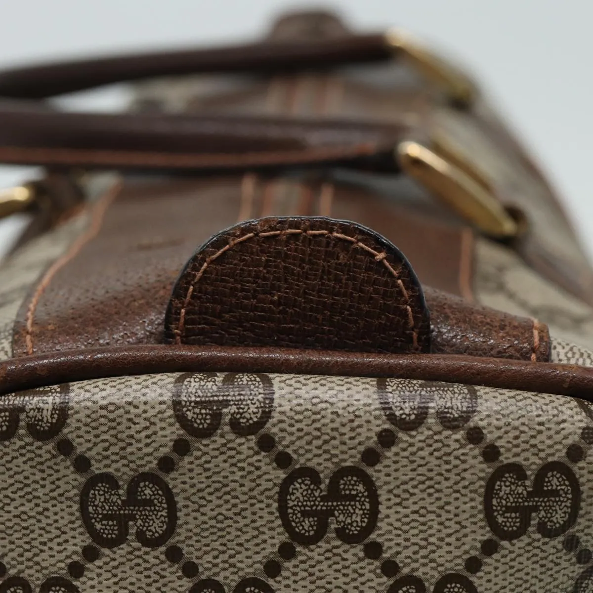 GUCCI GG Supreme Web Sherry Line Boston Bag PVC Leather Beige Red mr334