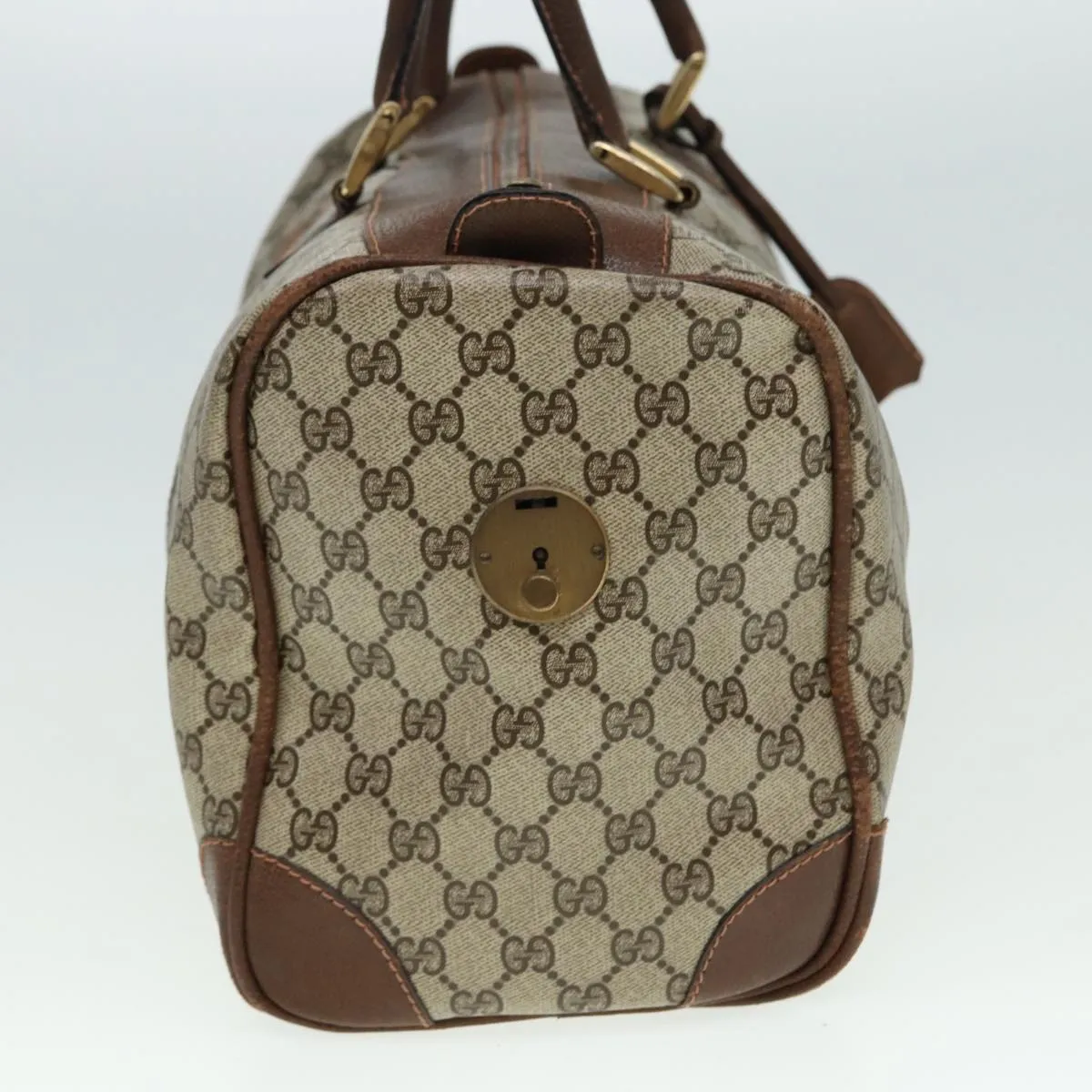 GUCCI GG Supreme Web Sherry Line Boston Bag PVC Leather Beige Red mr334