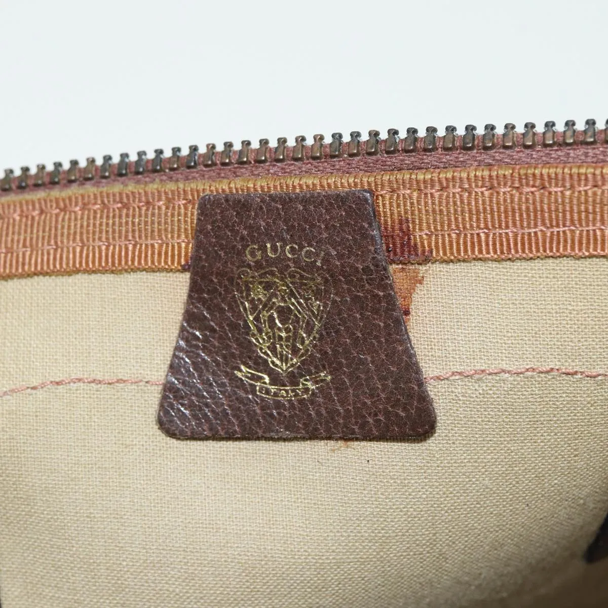 GUCCI GG Supreme Web Sherry Line Boston Bag PVC Leather Beige Red mr334