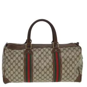 GUCCI GG Supreme Web Sherry Line Boston Bag PVC Leather Beige Red mr334