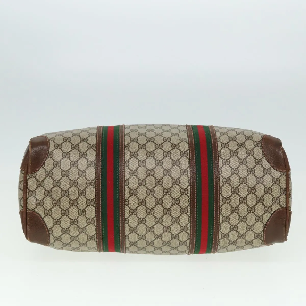 GUCCI GG Supreme Web Sherry Line Boston Bag PVC Leather Beige Red mr334