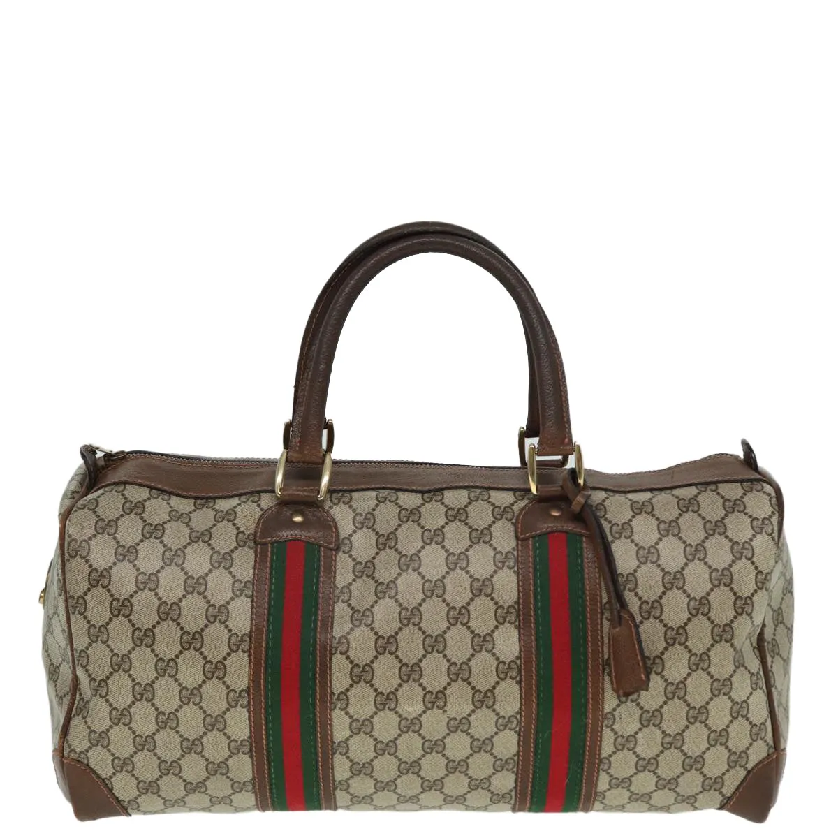 GUCCI GG Supreme Web Sherry Line Boston Bag PVC Leather Beige Red mr334